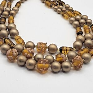 Vintage 1950s Napier Triple Strand Funky Beaded Necklace 17in
